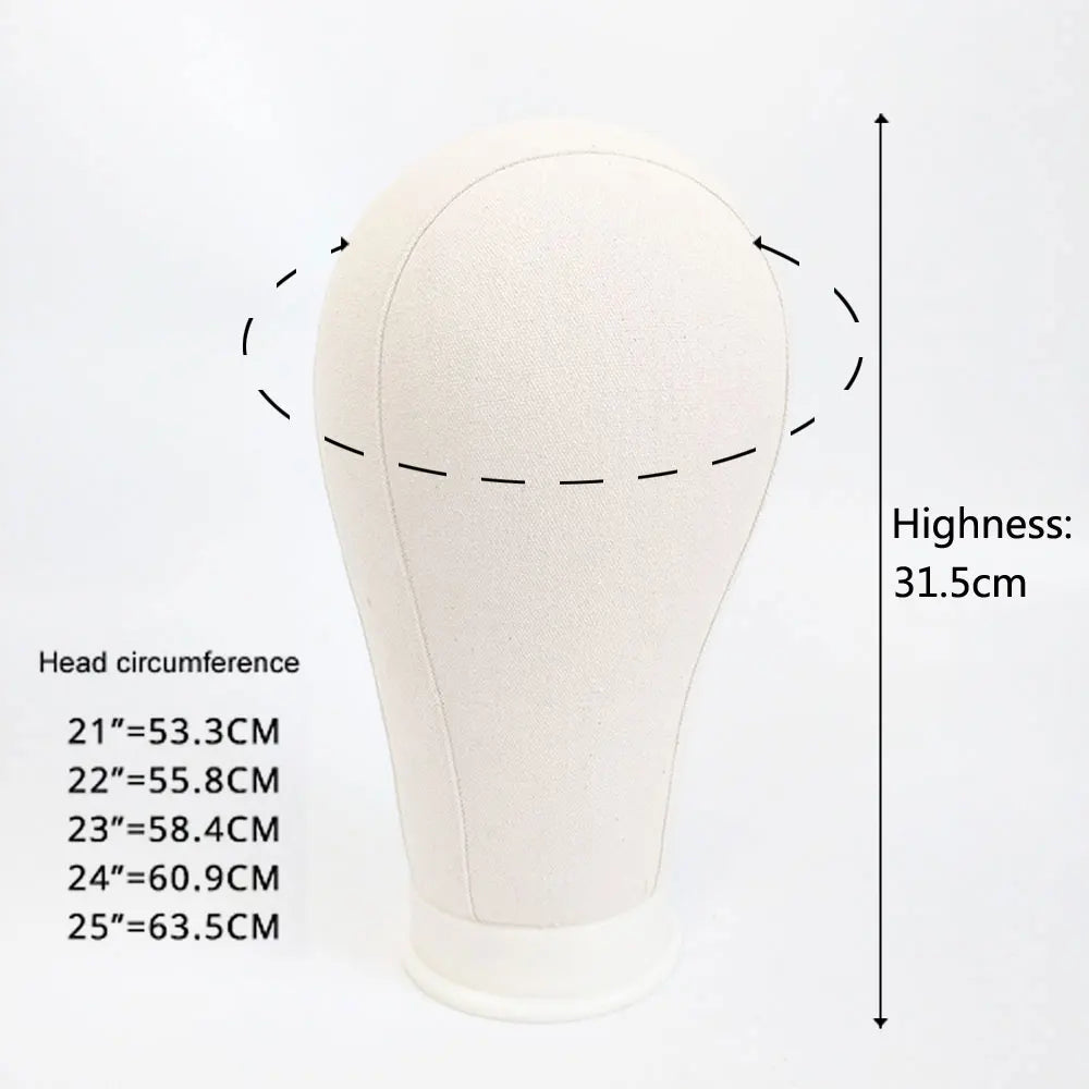 Canvas Wig Head Stand 21-24 Inch – Mannequin for Hairstyling, Wig Making & Display with Support Holder