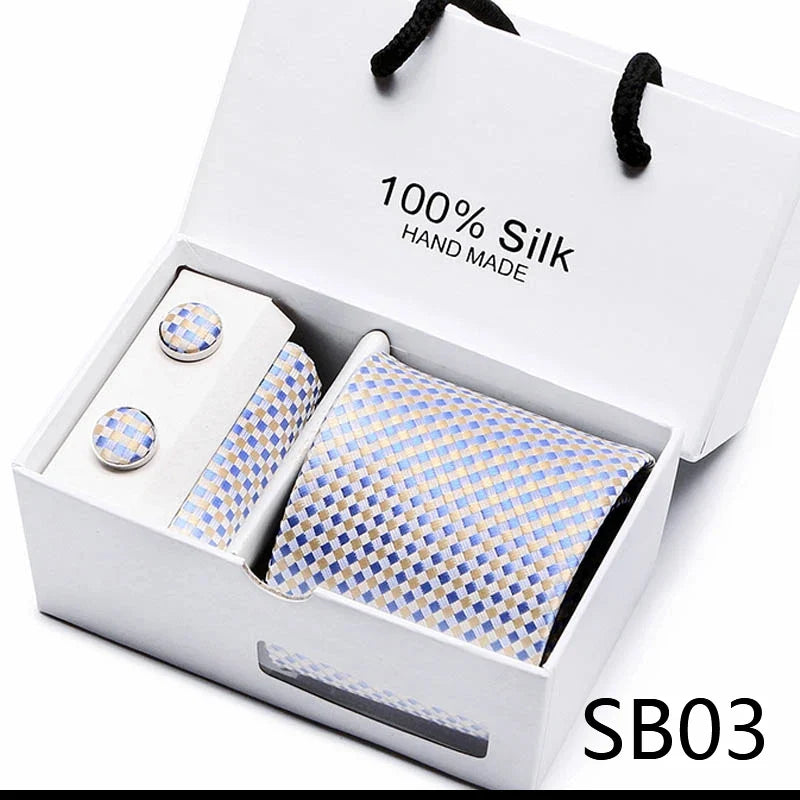 100% Silk Men’s Tie Gift Set - Classic 7.5cm Striped Floral Necktie with Handkerchief for Office, Party & Wedding Formal Wear