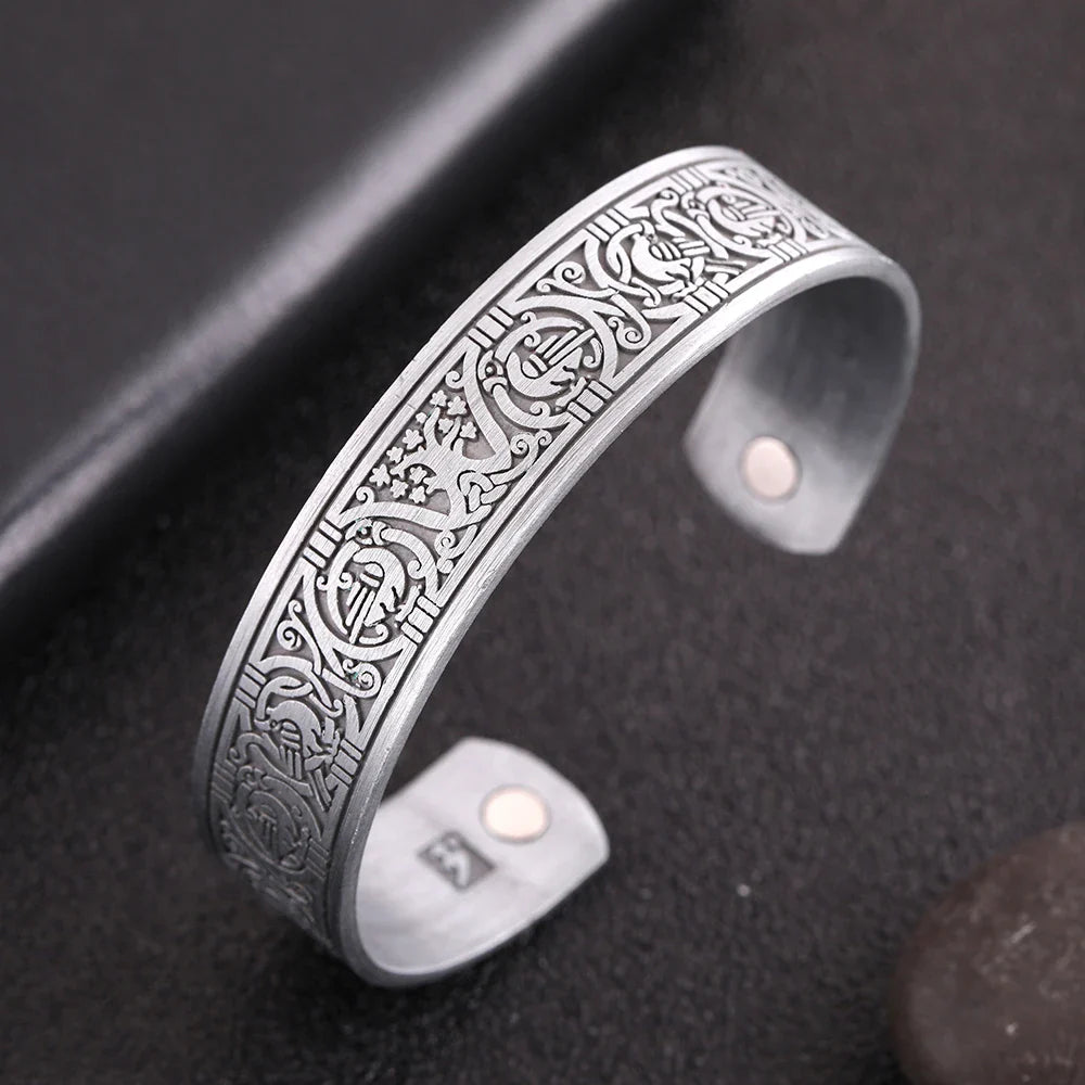 Skyrim Viking Talisman Bracelet – Tree of Life, Luck Knot Runes, Magnetic Cuff Bangle, Adjustable Unisex Jewelry