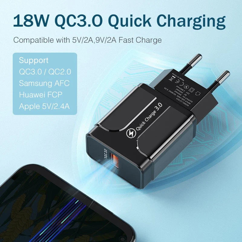 Quick Charge 3.0 USB Fast Charger 5V 3A – Universal QC 4.0 Adapter for iPhone, Samsung, Xiaomi & Tablets