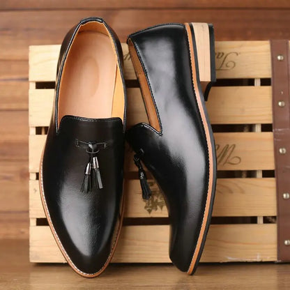 Men's Pointed Toe Leather Dress Shoes - Luxury Italian Style Slip-On Office Wedding Formal Party Shoes