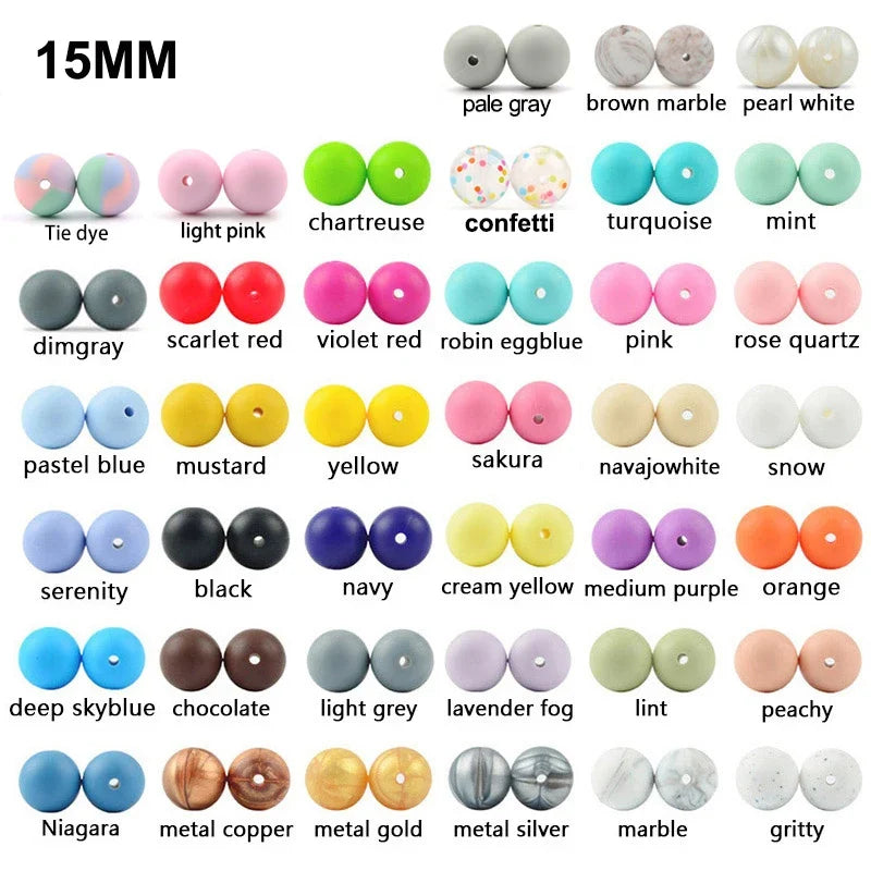 LOFCA Silicone Teething Beads - 20pcs 15mm Round Baby Chew Beads for DIY Teether Toys Infant Accessories