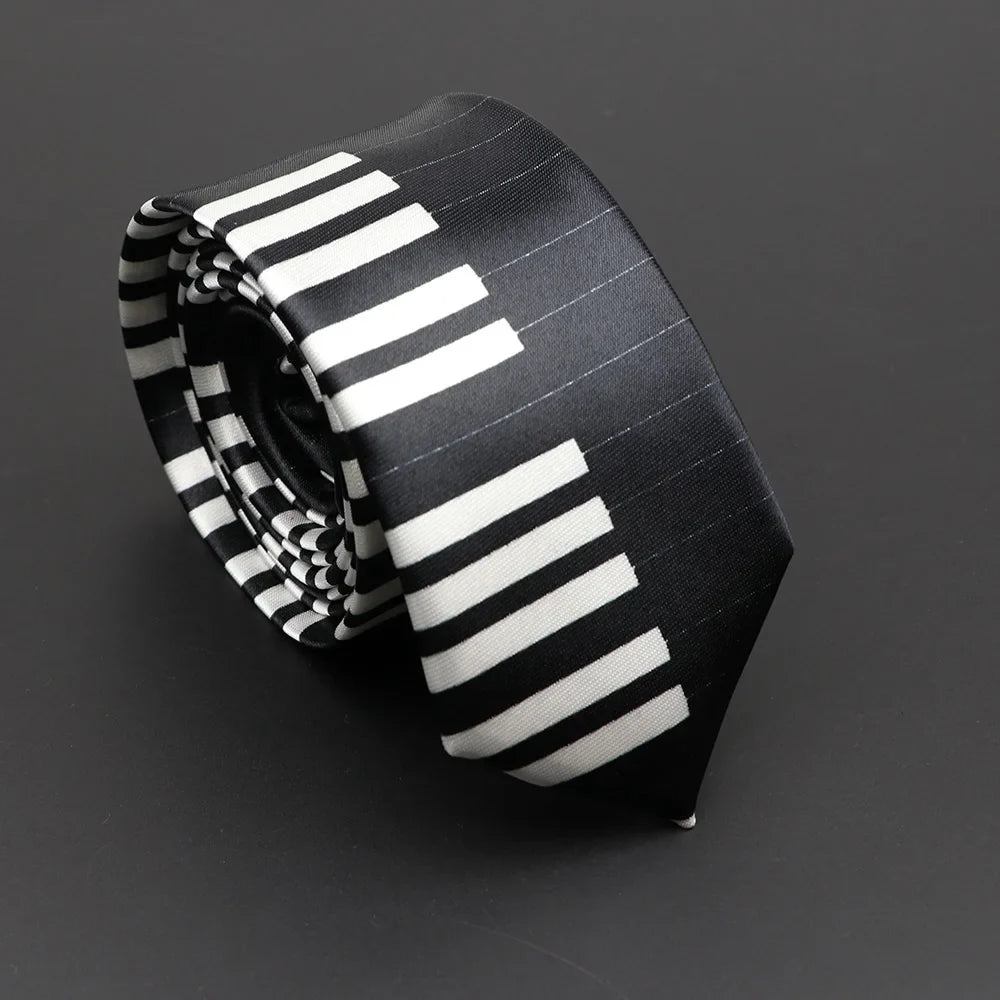 Musical Notes Slim Necktie - Silky Piano & Guitar Print Tie for Men & Women, Elegant Fashion Gift