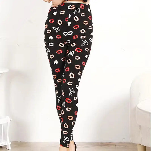 Plus Size Women Printed Leggings – Floral Elephant Star Plaid High Waist Stretch Slim Fit Skinny Pants 2XL–3XL Milk Silk Jeggings