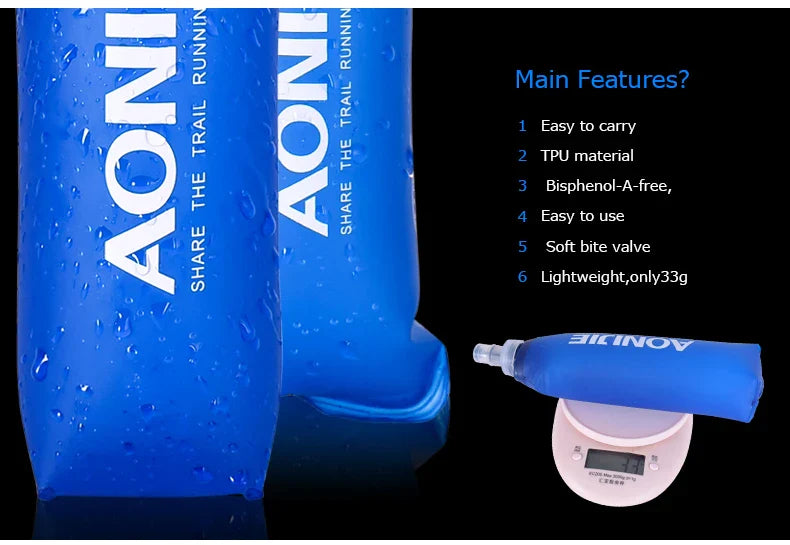 AONIJIE Soft Flask Water Bottle — 250ml/500ml Folding, Collapsible, TPU BPA-Free for Running Hydration Packs, Waist Bags & Vests (SD09/SD10)