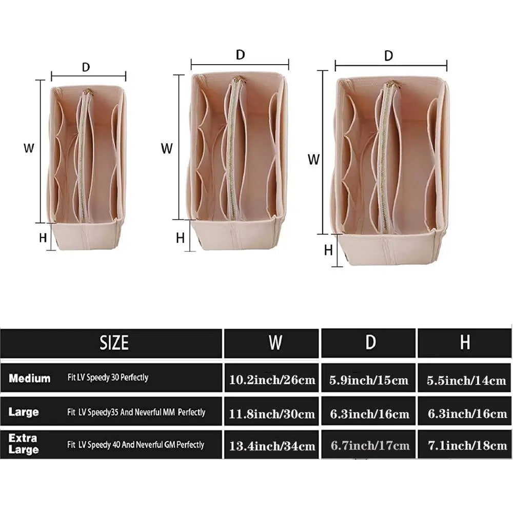 HHYUKIMI Brand Makeup Organizer Felt Insert Bag: Travel Inner Purse for Handbag - Portable Cosmetic Bags Fit Various Brands