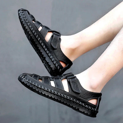 Genuine Leather Roman Men's Sandals - Summer Business Casual Outdoor Beach Wading Slippers Shoes Size 38-47