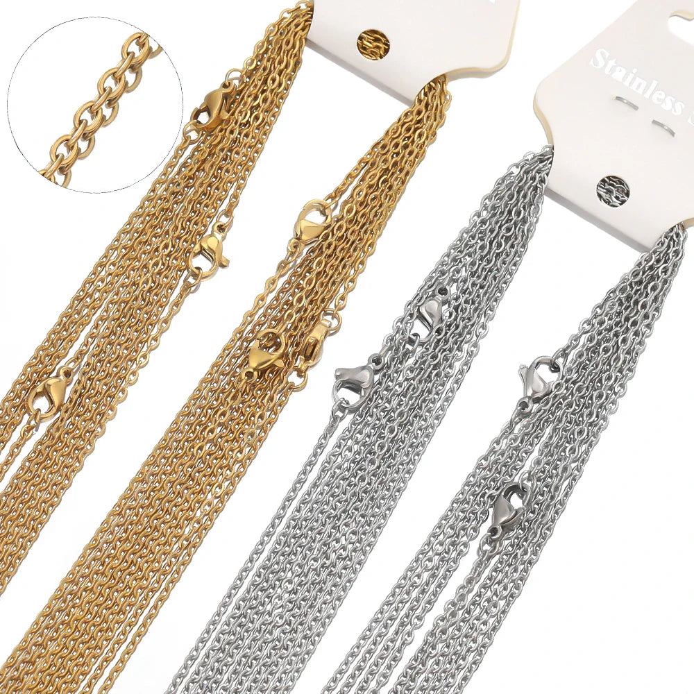 10Pcs 50cm Stainless Steel Link Chains – Cuban Cross Necklaces for DIY Jewelry Making & Gifts (Bulk)