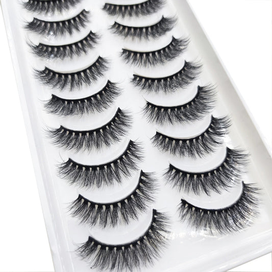 10 Pairs 3D Mink False Eyelashes – Soft Natural Cross Messy Dense Lash Extensions Makeup