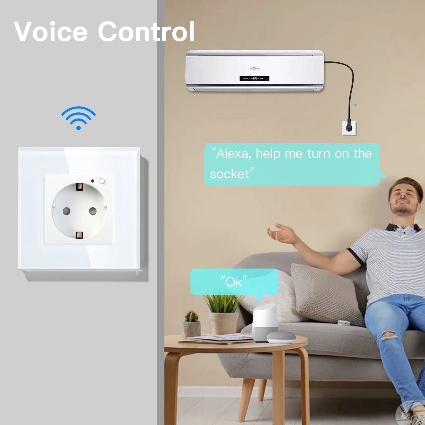 Bseed Smart WiFi Socket – EU Standard Intelligent Outlet, Compatible with Tuya App, Google & Alexa, Timer Function Home Improvement Plug