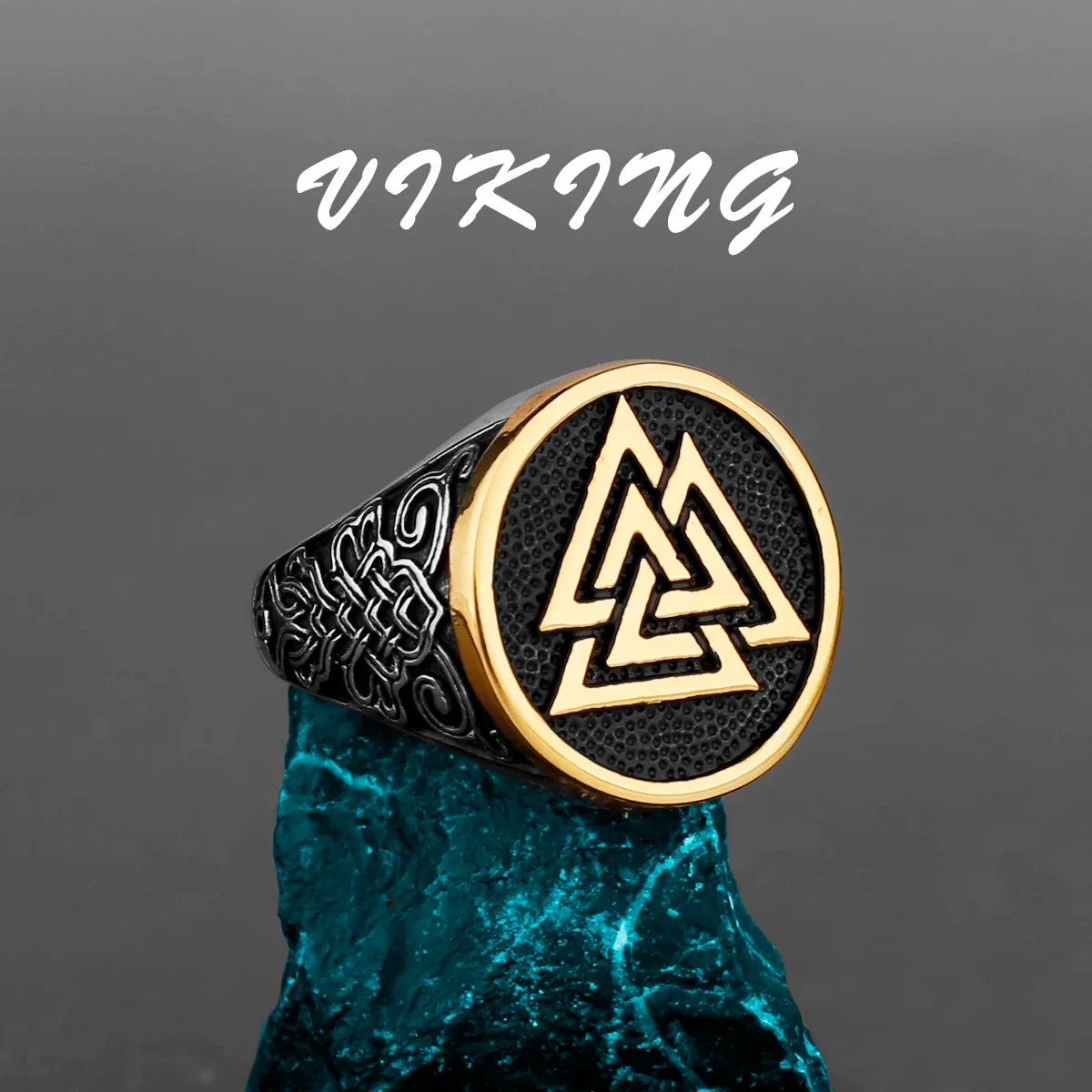 Nordic Viking Stainless Steel Ring - Compass Tree of Life Rune Wolf Amulet Jewelry for Men & Women