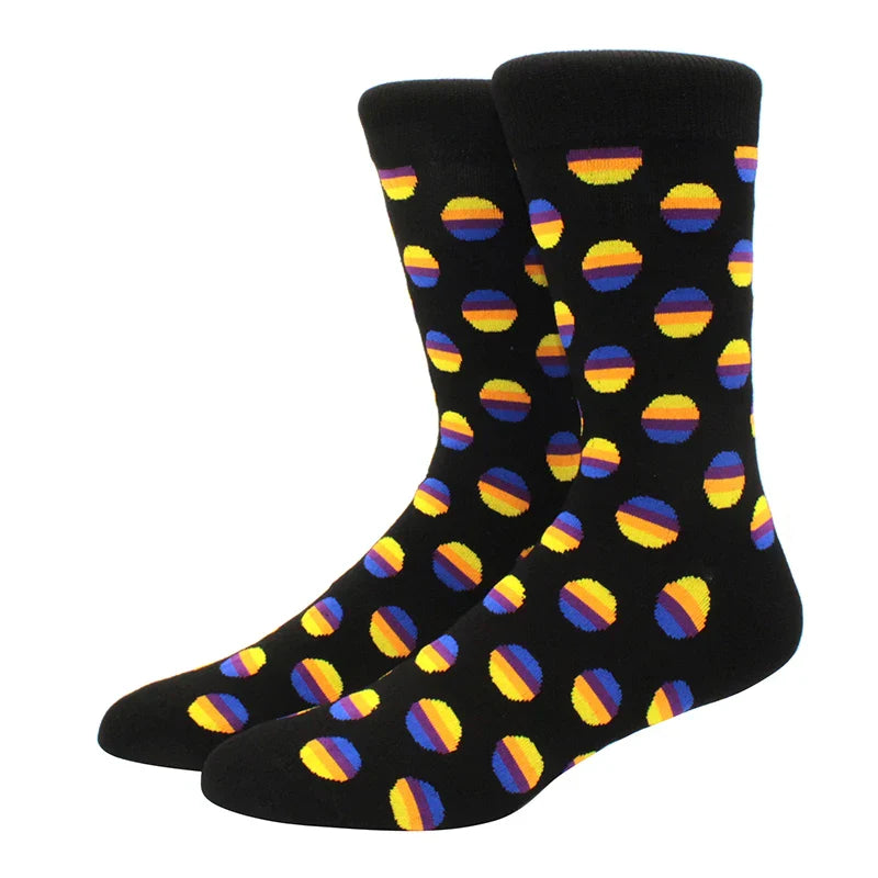 Men’s Funny Argyle Diamond Pattern Cotton Socks – Large Size 3D Geometric Crew Tube Socks, Combed Cotton Casual Novelty Socks