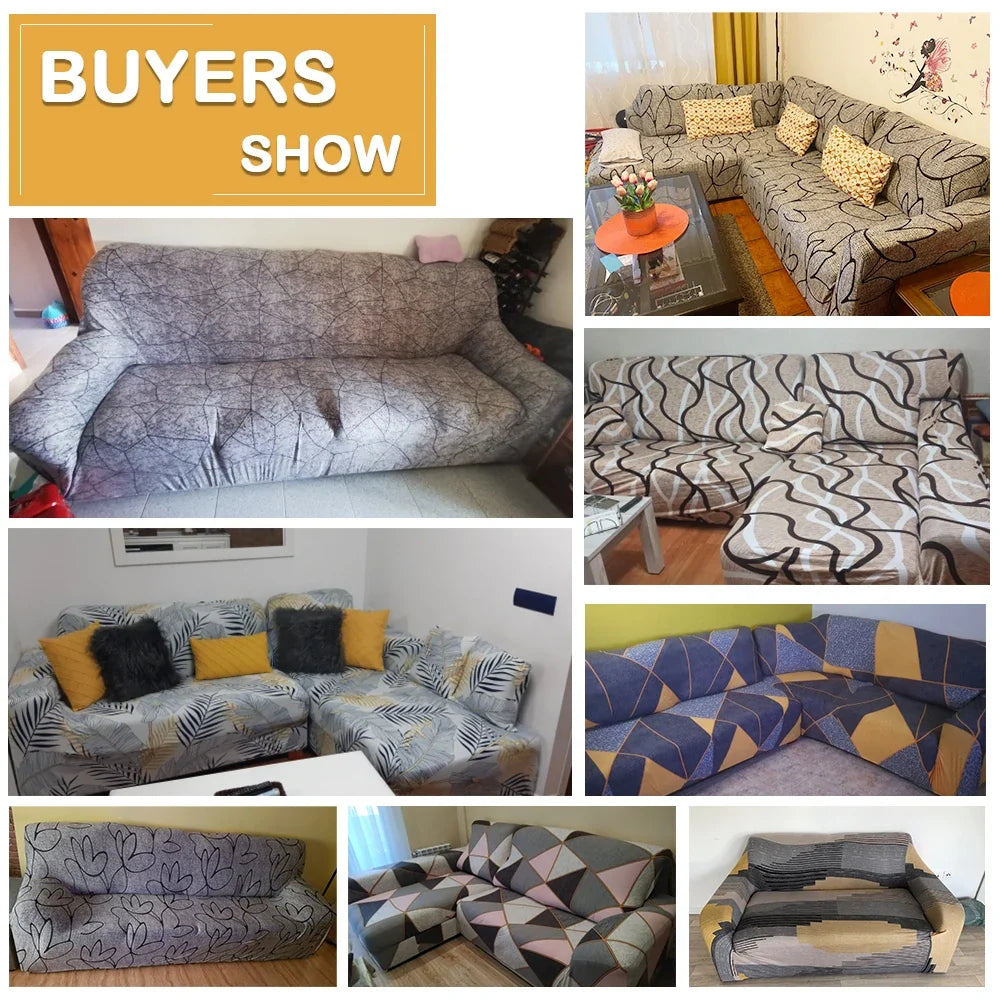 Stretch Sofa Cover - Printed Elastic Slipcover for L-Shaped Corner Couch, Living Room 1/2/3/4 Seat Protector