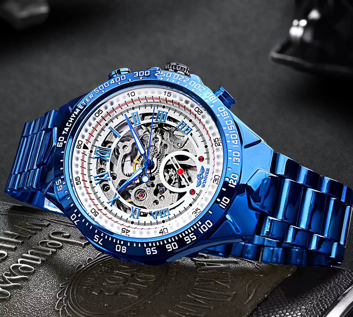 Winner Men's Luxury Mechanical Watch – Sport Design Bezel, Automatic Skeleton Dial, Fashion Montre Homme