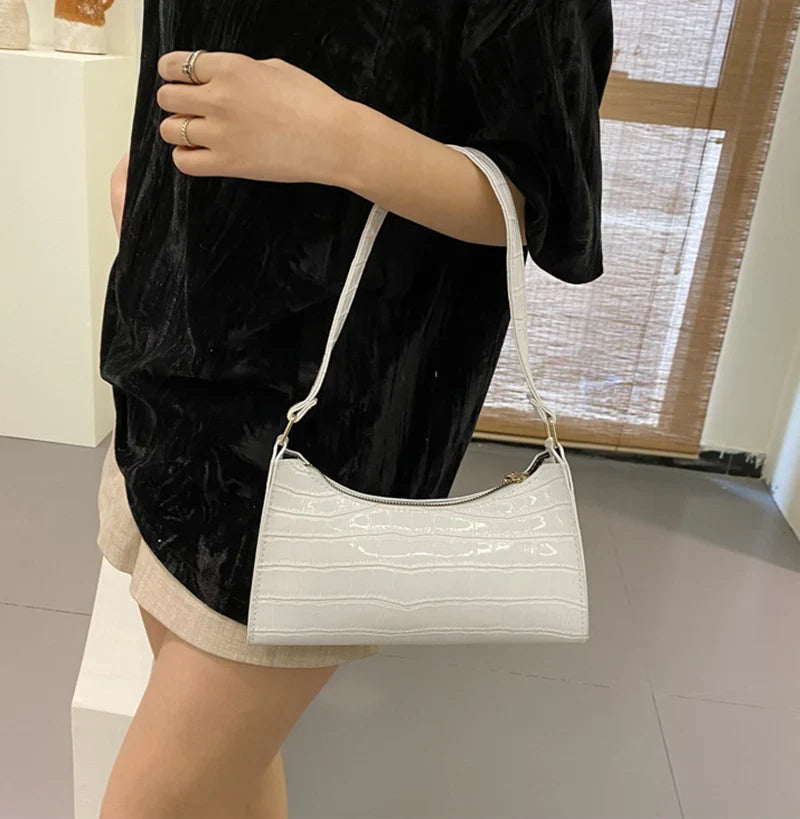 Fashion PU Leather Alligator Pattern Bag for Women – Small Armpit Handbag, Underarm Messenger Purse
