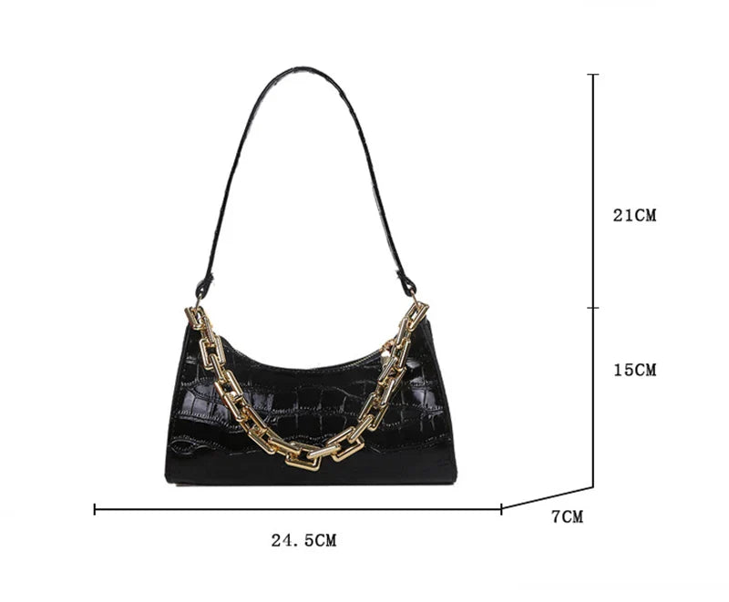 Fashion PU Leather Handbag for Women – Alligator Pattern Small Underarm Messenger Bag & Purse