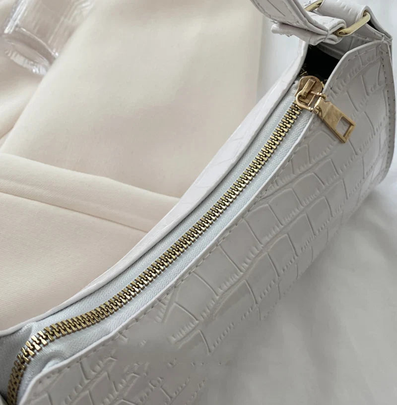 Fashion PU Leather Handbag for Women – Alligator Pattern Small Underarm Messenger Bag & Purse