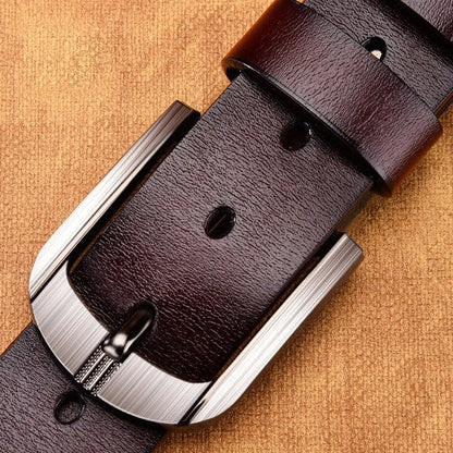 Genuine Leather Men's Belt - High Quality Cowhide Buckle Jeans Belt Casual Business Cowboy Waistband Fashion Accessory