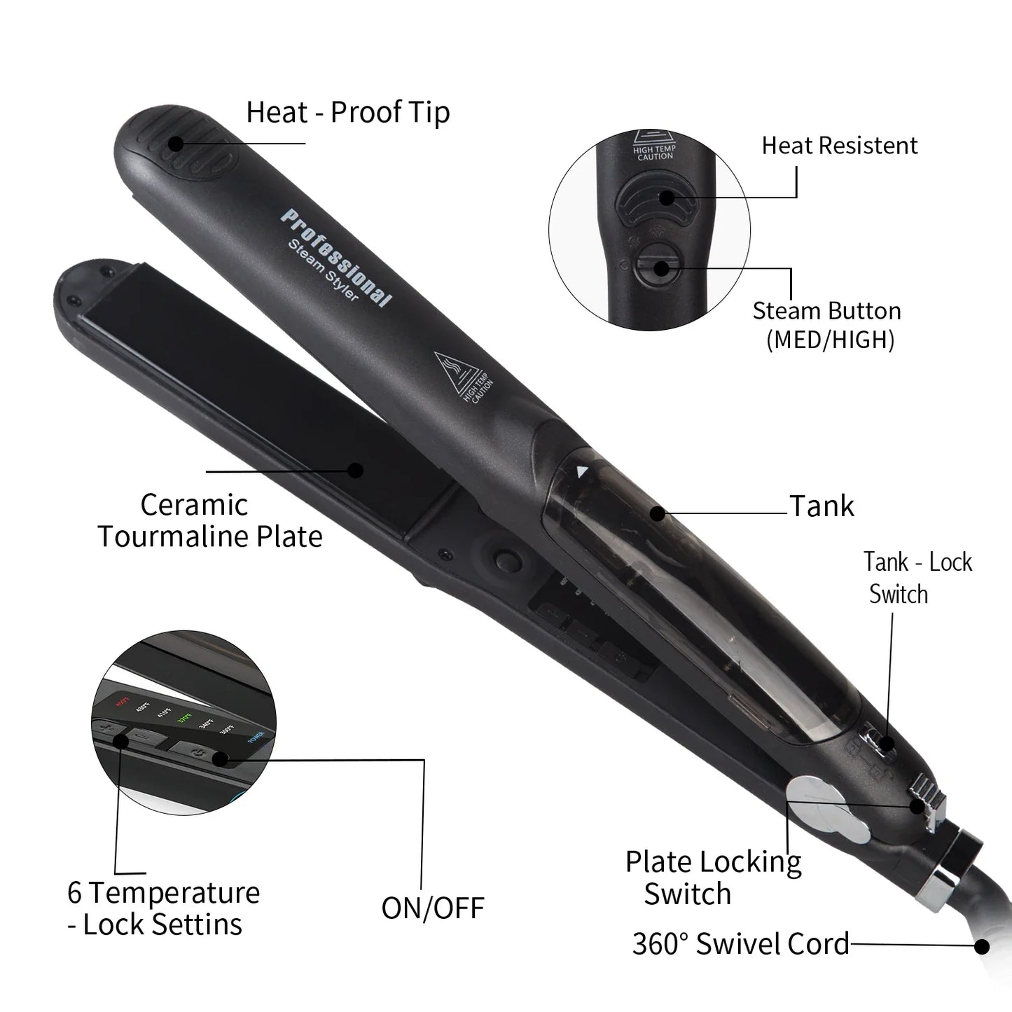 Professional Steam Hair Straightener – Ceramic Vapor Flat Iron, 450℉ Heat with Argan Oil Treatment for Hair Care