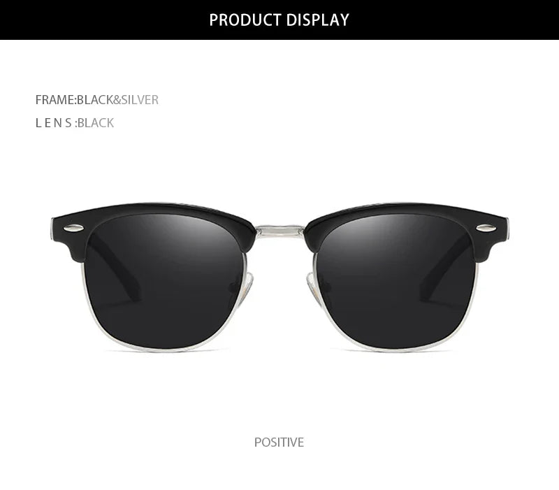 Classic Half Frame Polarized Sunglasses – Retro Rivet Design for Men & Women, Anti-Glare Black Travelling Shades