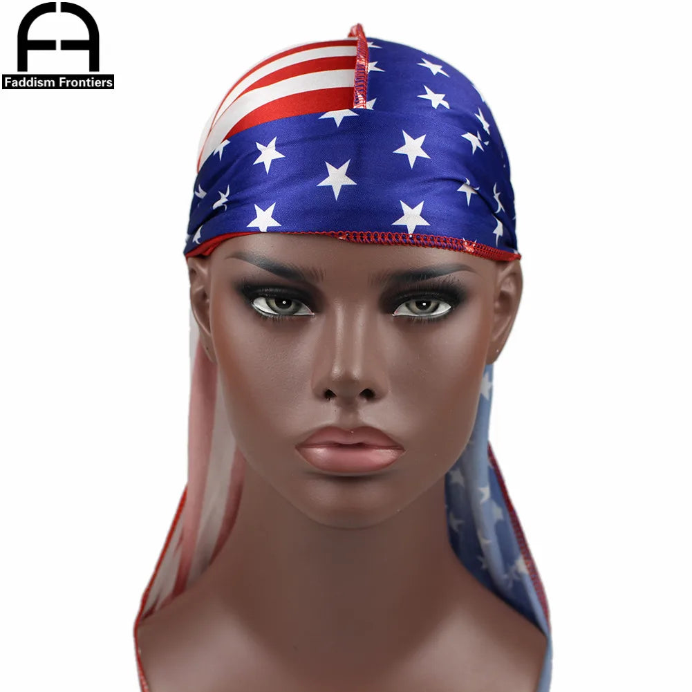 Patchwork Flag Silk Durag - Stars Print Wave Cap Headwrap for Men