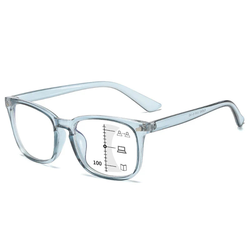 CRIXALIS Square Progressive Reading Glasses – Multifocal Anti-Glare Computer Eyewear for Men & Women, UV400 Protection