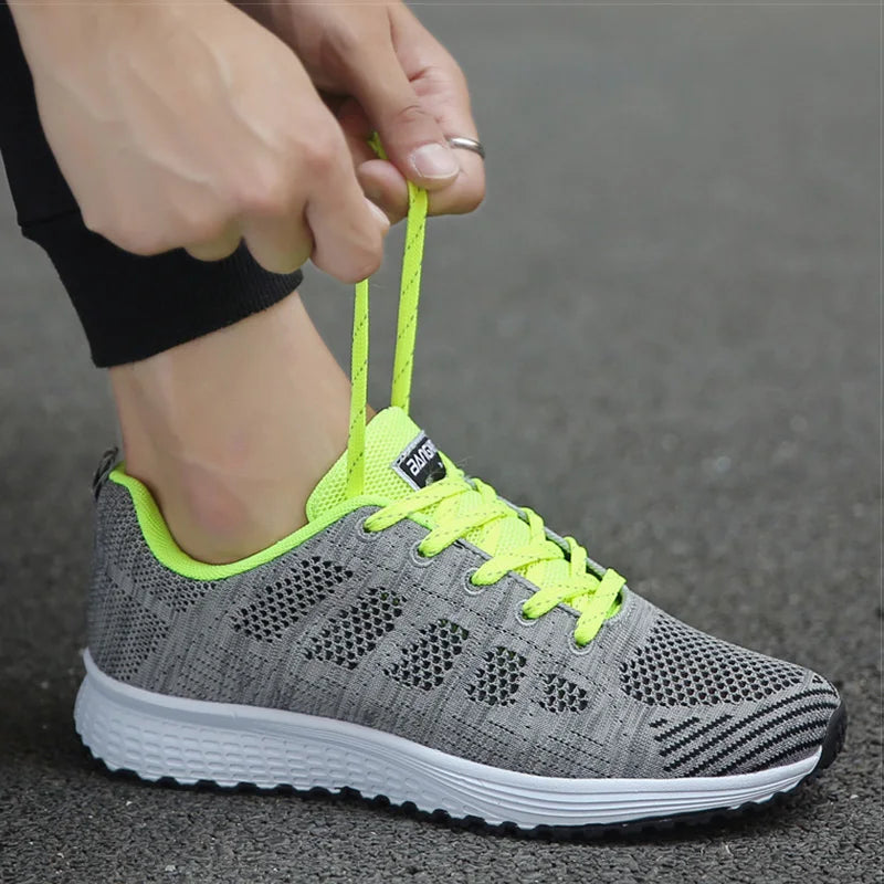 Women’s Breathable Mesh Sneakers - Casual Fashion Walking Flat Shoes White Tenis Feminino