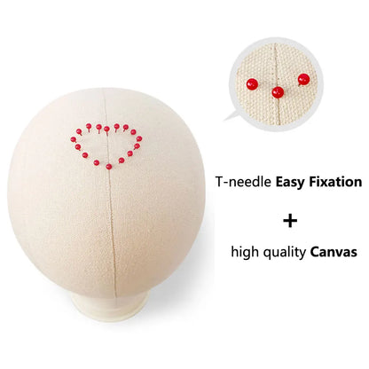 Canvas Wig Head Stand 21-24 Inch – Mannequin for Hairstyling, Wig Making & Display with Support Holder