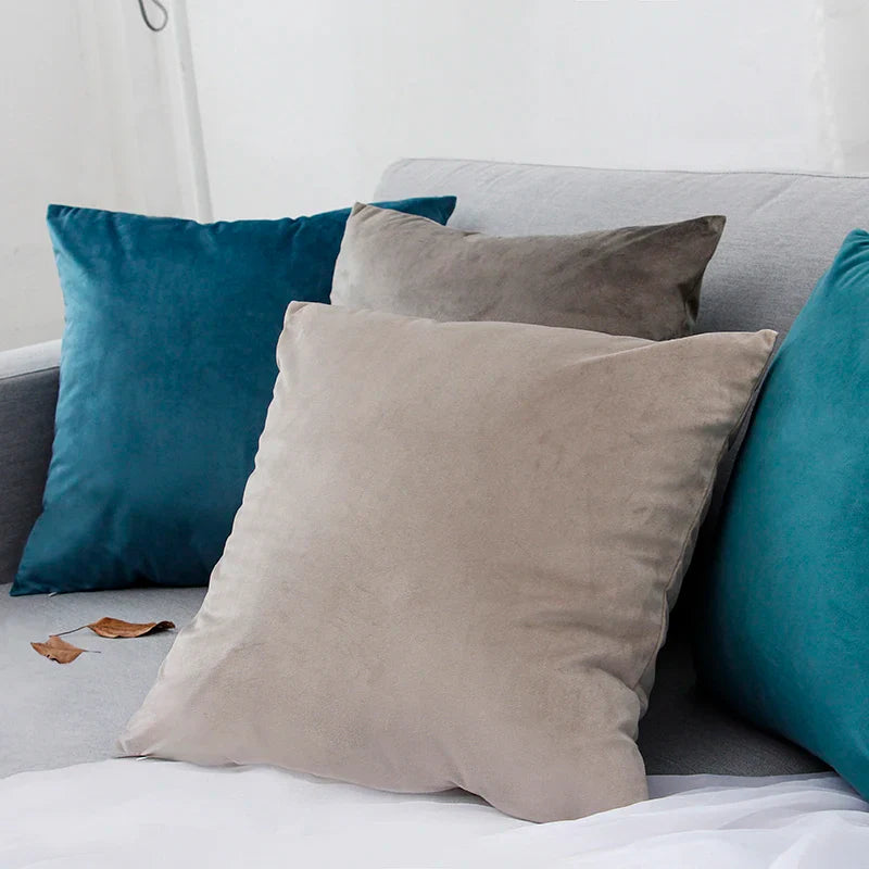 Velvet Pillow Cover 40x40 cm – Decorative Cushion Case for Living Room Sofa, Home Decor in Yellow, Green & Blue