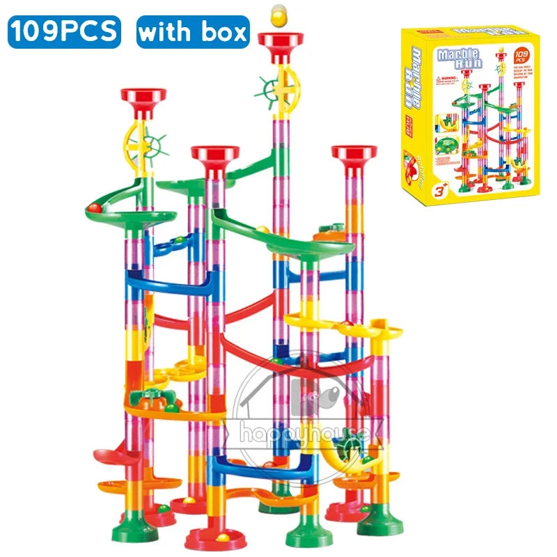 DIY Marble Run Race Track Set - 3D Maze Ball Roller Building Blocks Toy for Kids Creative STEM Play