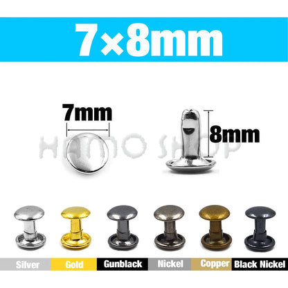 100Set Metal Double Cap Rivets - 5-15mm Round Stud Nails for Leathercraft, Shoes, Bags, Belts, Clothing & DIY Repairs