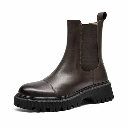 BeauToday Women’s Flat Chelsea Ankle Boots - Genuine Cow Leather Elastic Side Strap Handmade Spring & Autumn Shoes