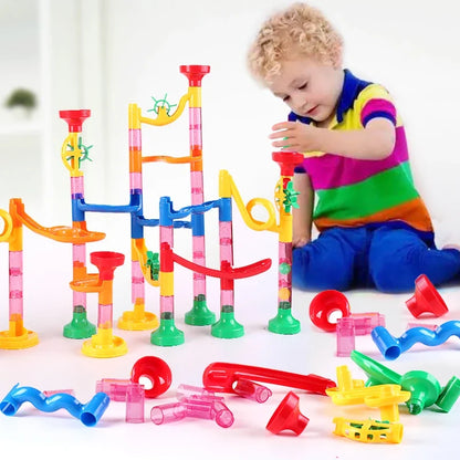 DIY Marble Run Race Track Set - 3D Maze Ball Roller Building Blocks Toy for Kids Creative STEM Play