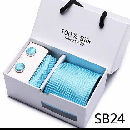 100% Silk Men’s Tie Gift Set - Classic 7.5cm Striped Floral Necktie with Handkerchief for Office, Party & Wedding Formal Wear