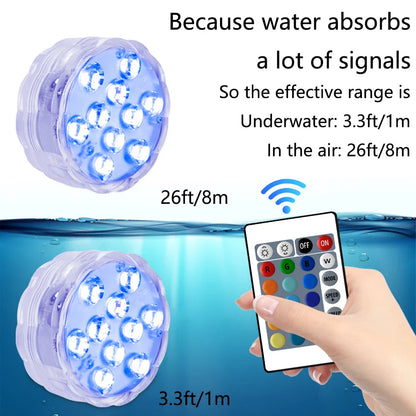 10 LED RGB Underwater Pool Light – Remote Control, Battery Operated, Waterproof Dive Lamp for Aquarium, Vase, and Fish Tank