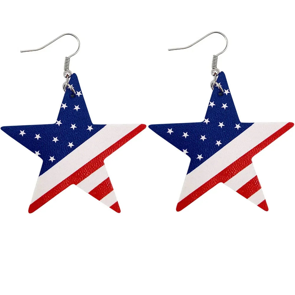American Flag Leather Earrings - Star Stripe Teardrop Statement Jewelry for Independence Day & Patriotic Style