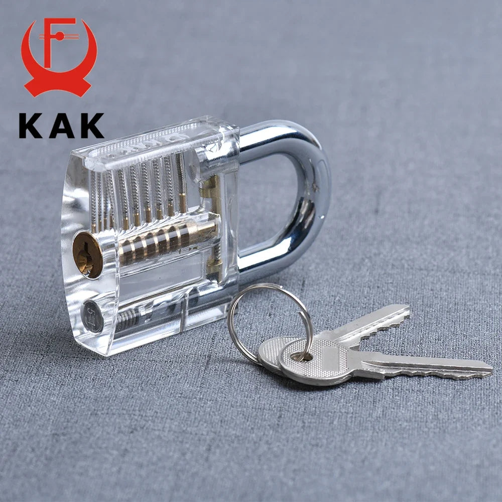 KAK Transparent Practice Lock Set - Cutaway Padlock Training Kit with Key Extractor Locksmith Tools