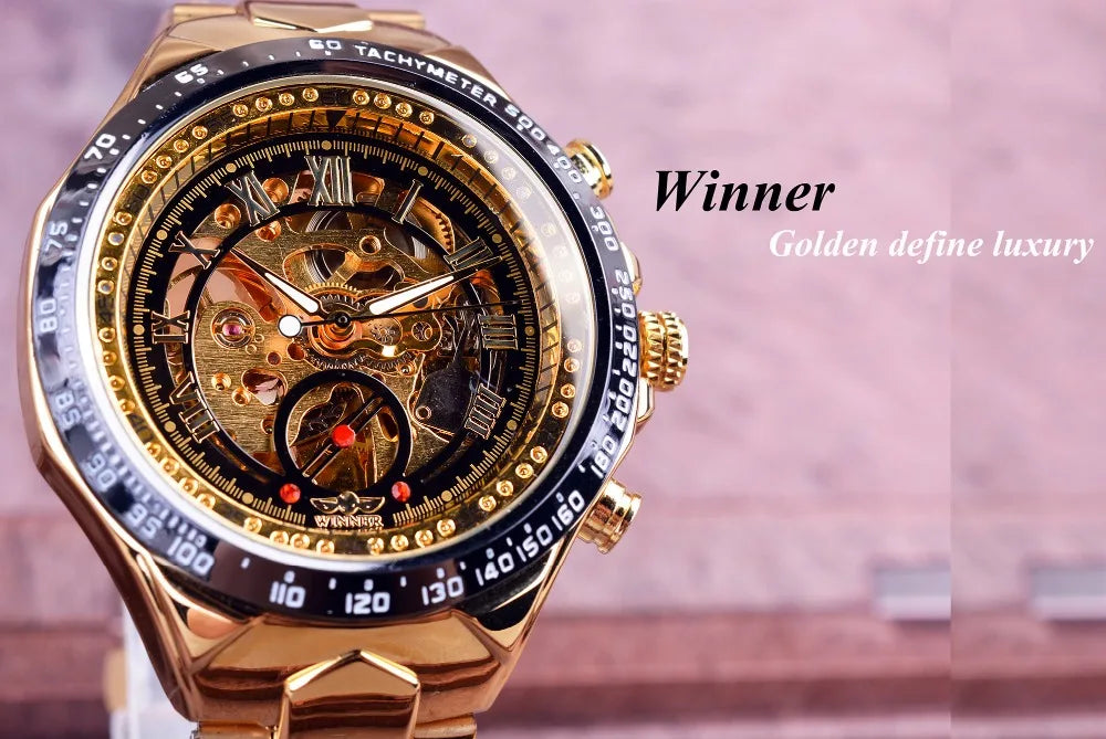 Winner Men's Luxury Mechanical Watch – Sport Design Bezel, Automatic Skeleton Dial, Fashion Montre Homme
