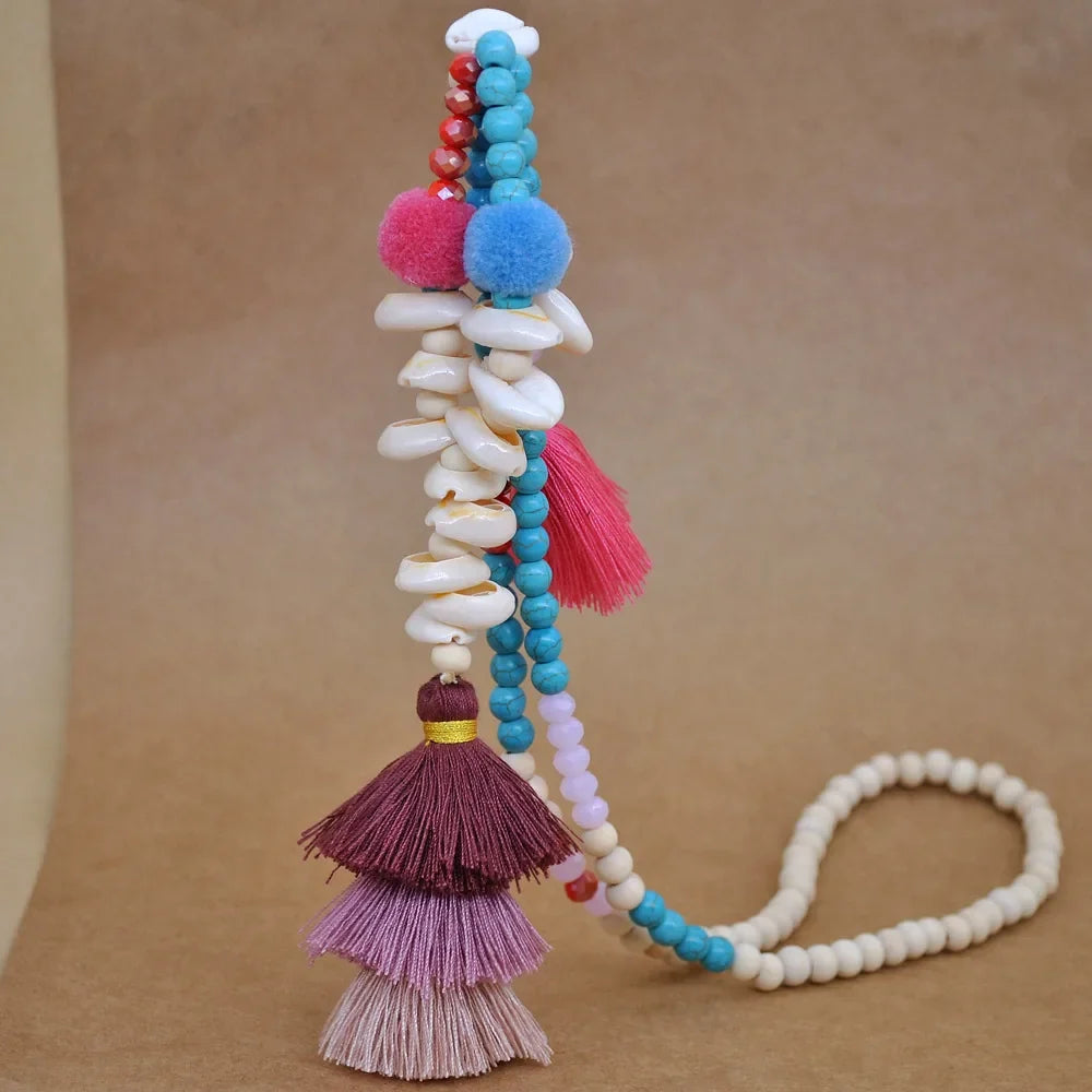 Wooden Bead Tassel Long Necklace - Bohemian Summer Beach Sweater Chain for Women | Mother's Day Gift