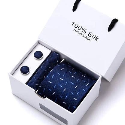 100% Silk Men’s Tie Gift Set - Classic 7.5cm Striped Floral Necktie with Handkerchief for Office, Party & Wedding Formal Wear