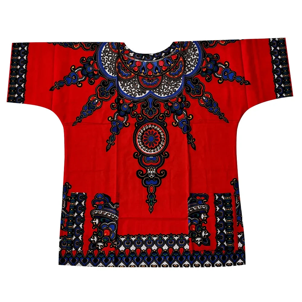 African Dashiki Cotton T-Shirt - Traditional Printed Unisex Fashion Top with Vibrant Ethnic Style Design