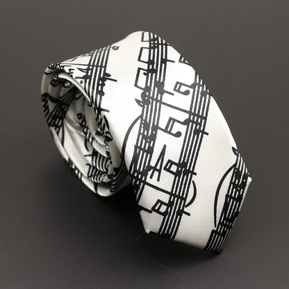 Musical Notes Slim Necktie - Silky Piano & Guitar Print Tie for Men & Women, Elegant Fashion Gift