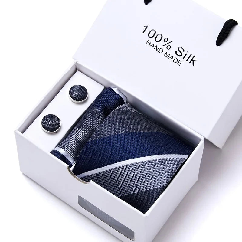 100% Silk Men’s Tie Gift Set - Classic 7.5cm Striped Floral Necktie with Handkerchief for Office, Party & Wedding Formal Wear