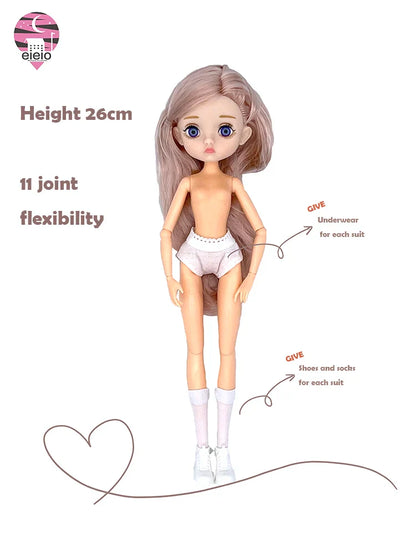 Slim 26cm BJD Doll for Girls – 13 Movable Joints with Princess Outfit, Blue Eyes & Eyelash Accessories