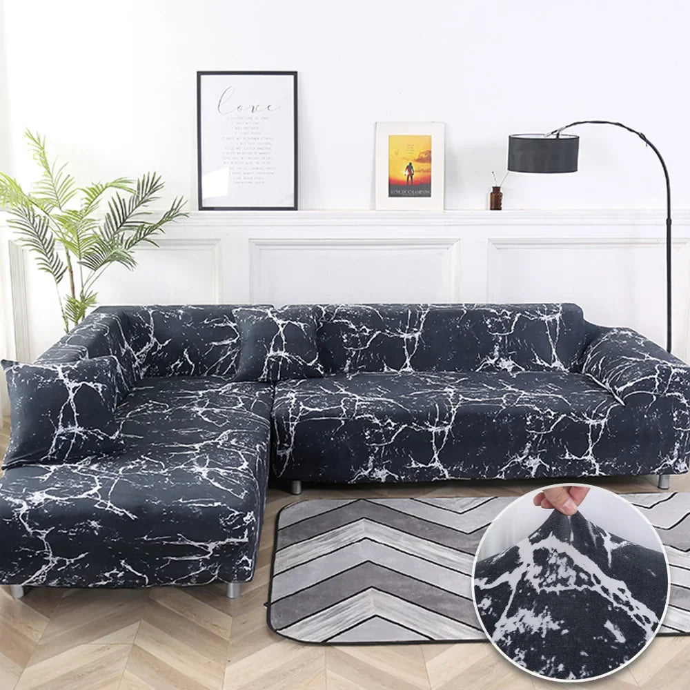 Stretch Sofa Cover - Printed Elastic Slipcover for L-Shaped Corner Couch, Living Room 1/2/3/4 Seat Protector