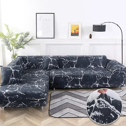 Stretch Sofa Cover - Printed Elastic Slipcover for L-Shaped Corner Couch, Living Room 1/2/3/4 Seat Protector