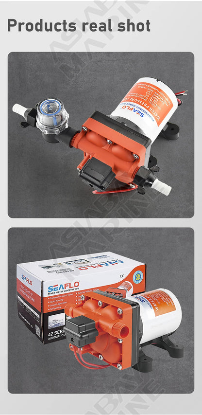 SEAFLO 42 Series Diaphragm Water Pump – 3.0GPM, 55PSI, 12V Electric Pump for Yacht, Boat, Marine, RV, Caravan, High Pressure, 4 Chamber
