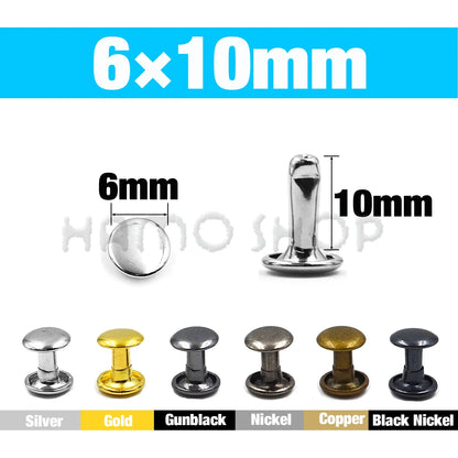 100Set Metal Double Cap Rivets - 5-15mm Round Stud Nails for Leathercraft, Shoes, Bags, Belts, Clothing & DIY Repairs