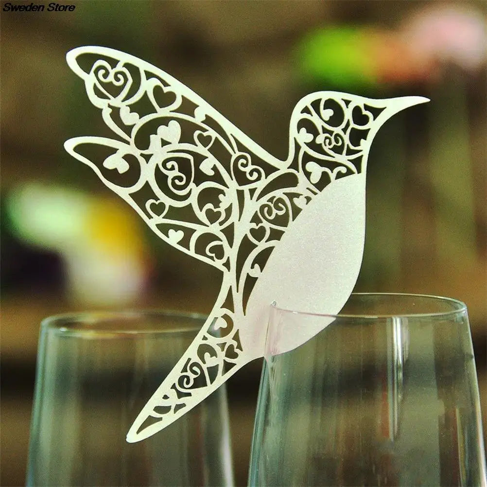 Laser Cut Bird Heart Place Cards - 50pcs Wedding Table Decoration & Party Decor