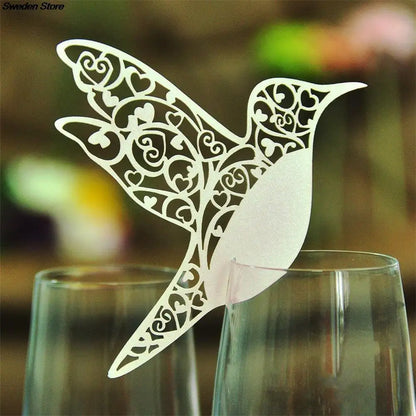 Laser Cut Bird Heart Place Cards - 50pcs Wedding Table Decoration & Party Decor